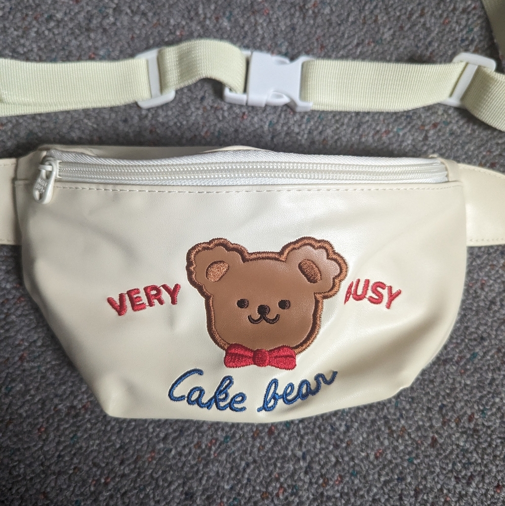Teddy Bear Leather Waist Fanny Pack Cute Embroidered Adjustable Belt Sling